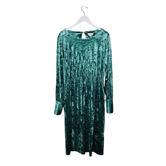 On 34th Dark Forest Green Crushed Velvet Midi Dress Plus 2X NWT - Picture 1 of 5